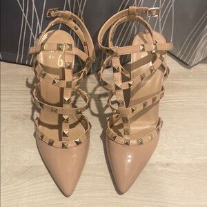 New Studded Tan Strappy Heels